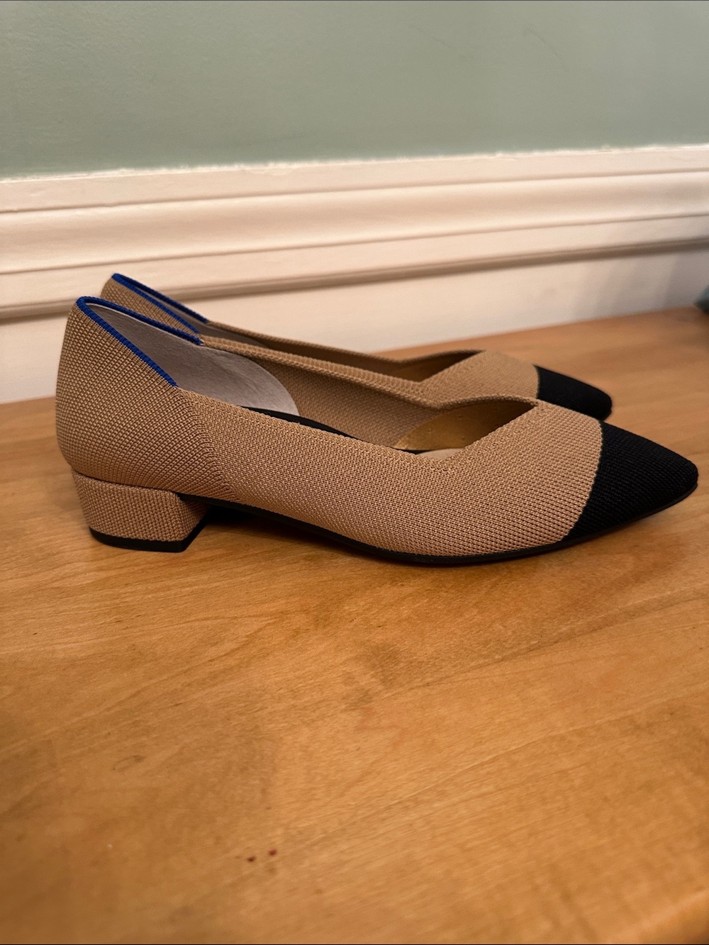 Rothy's Two-Tone Tan and Black Pointed Flats - Picture 2 of 4